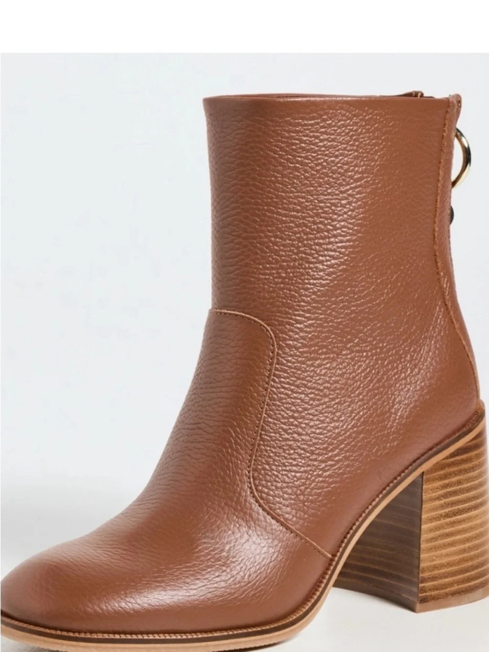 Women's Designer See by Chloe Cognac Brown Leather Block Heel Aryal Ankle Boot